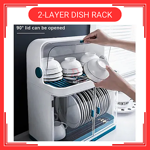 2 Layers Dust Proof Anti Dust Covered Dish Rack Drainer Rak Pinggan Berpenutup Anti Habuk 2 Tingkat
