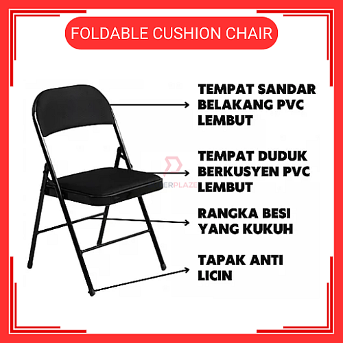 Foldable Cushion Chair Steel Cushion Chair Dining Chair Kerusi Kusyen Boleh Lipat