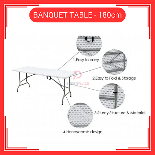 6 Kaki 6 Feet Foldable Banquet Table Event Catering Hall Buffet Folding Table Pasar Malam Meja Lipat Niaga 6 Kaki 6 Feet Foldable Banquet Table Event Catering Hall Buffet Folding Table Pasar Malam Meja Lipat Niaga