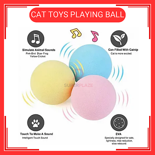 Yellow Colour Catnip Cat Toys Playing Ball with Animal Sound Bola Mainan Kucing Warna Kuning