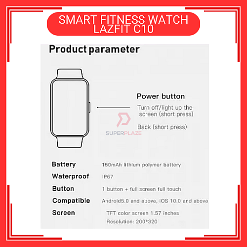 LAZFIT C10 Black Colour Smart Band Fitness Bracelet Smart Watch