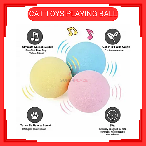 Blue Colour Catnip Cat Toys Playing Ball with Animal Sound Bola Mainan Kucing Warna Biru
