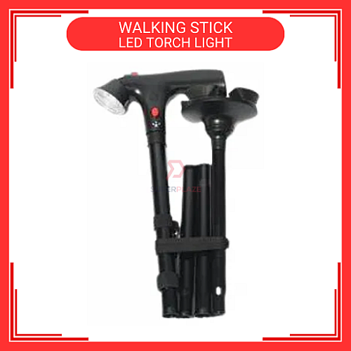 Adjustable Foldable Tongkat Cane Crutch Walking Aid Mobility Walker Stick LED Torch Light