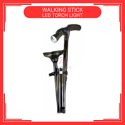 Adjustable Foldable Tongkat Cane Crutch Walking Aid Mobility Walker Stick LED Torch Light