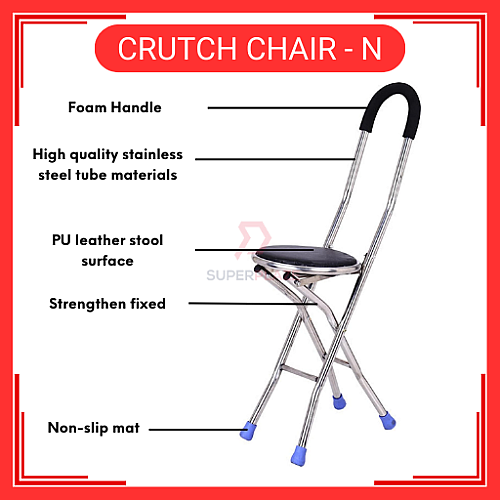 High Quality Elderly Stainless Steel Folding Chair Stool Crutch Chair N