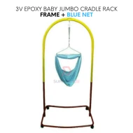 Frame Plus Blue Net With Wheels 3V Epoxy Baby Hanger Jumbo Cradle Cot Stand Roller Rack 