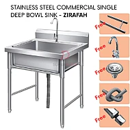 Zirafah Stainless Steel Commercial Single Deep Bowl Sink Set With Stand