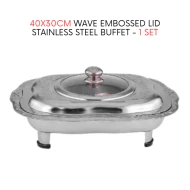 1 Set 40x30cm Wave Embossed Stainless Steel Buffet Set Catering Serving Tray Food Pan