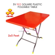 3V Red 2x3 Feet Plastic Foldable Table Portable Dining Table Study Table Kitchen Table Outdoor