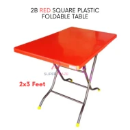 2B Red 2x3 Feet Plastic Foldable Table Portable Dining Table Study Table Kitchen Table Outdoor