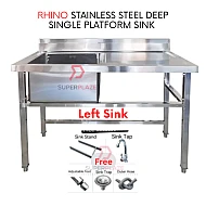 Left Sink Rhino Stainless Steel Single Bowl Sink With Drainboard Commercial Platform Sink