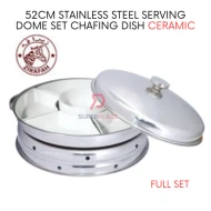 52cm Zirafah Full Set Ceramic Stainless Steel Serving Chafing Dish Ceramic Insert Party Dome Set 