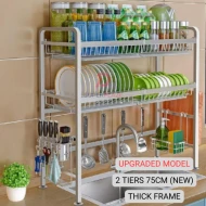 2 Tiers 75cm NEW SUS304 Stainless Steel Dishes Drainer Sink Dish Rack Multipurpose Kitchen Rack
