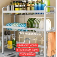 2 Tiers 95cm NEW SUS304 Stainless Steel Dishes Drainer Sink Dish Rack Multipurpose Kitchen Rack
