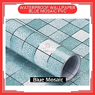 60cm x 5m Blue Mosaic PVC Waterproof Wallpaper Wall Sticker Kertas Dinding
