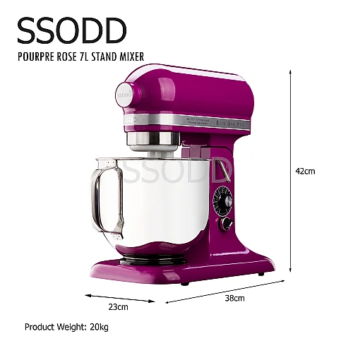 SSODD 19. Pourpre Rose 7L Professional Tilt-Head Stand Mixer 