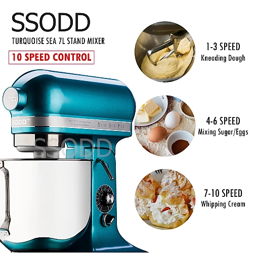 SSODD Turquoise Sea 7L Professional Tilt-Head Stand Mixer 