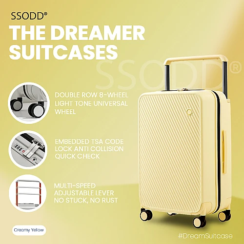 24 Inch Creamy Yellow 行李箱 Bagasi SSODD DREAMER SUITCASE LUGGAGE Polycarbonate Material
