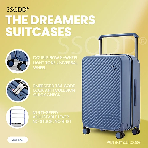 24 Inch Steel Blue 行李箱 Bagasi SSODD DREAMER SUITCASE LUGGAGE Polycarbonate Material
