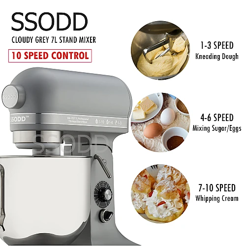 SSODD 25. Cloudy Grey 7L Professional Tilt-Head Stand Mixer 