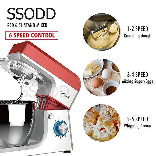 SSODD Red 6.5L Stand Mixer 