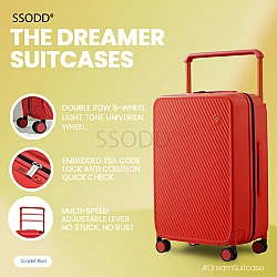 20 Inch Scarlet Red 行李箱 Bagasi SSODD DREAMER SUITCASE LUGGAGE Polycarbonate Material