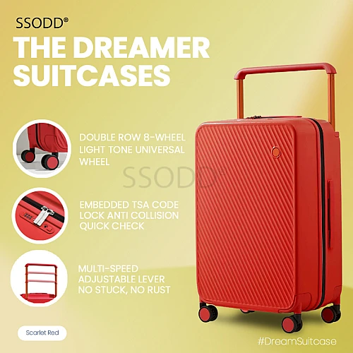 24 Inch Scarlet Red 行李箱 Bagasi SSODD DREAMER SUITCASE LUGGAGE Polycarbonate Material