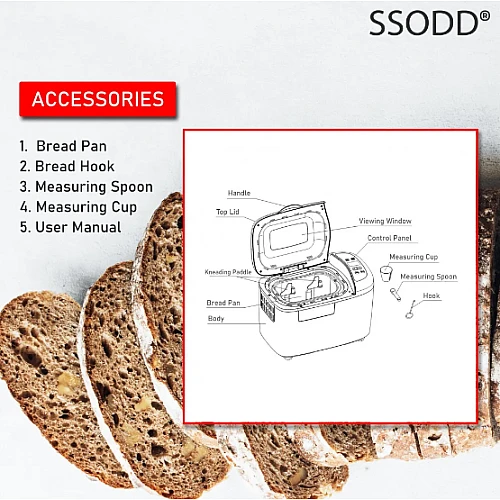 SSODD 1.58Kg 3.5lb Bread Maker Extra Large XL Capacity Loaf Sizes 1000g 1250g 1500g