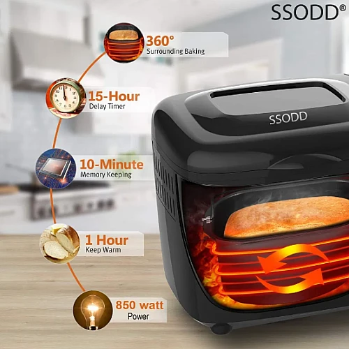 SSODD 1.58Kg 3.5lb Bread Maker Extra Large XL Capacity Loaf Sizes 1000g 1250g 1500g