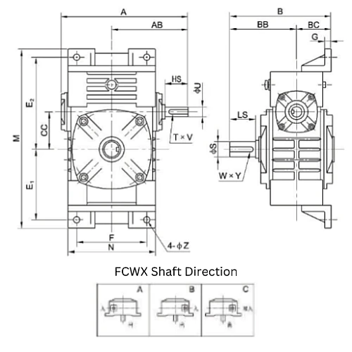 FCWX120 120mm Worm Gear Speed Reducer FCW Series Fujikawa