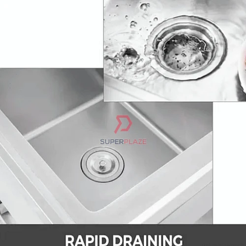 L110xW60xH80cm Commercial Stainless Steel Double Deep Bowl Sink Set With Stand
