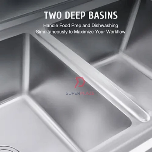 L110xW60xH80cm Commercial Stainless Steel Double Deep Bowl Sink Set With Stand