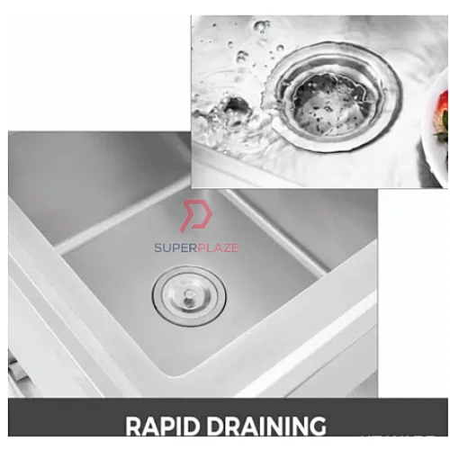 Right Bowl L110xW60xH80cm Stainless Steel Single Bowl Sink With Drainboard