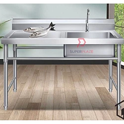 Right Bowl L110xW60xH80cm Stainless Steel Single Bowl Sink With Drainboard