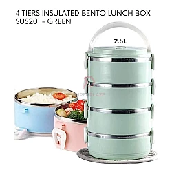 Green 4 Tiers SUS201 Stainless Steel Portable Food Carrier Insulated Bento Lunch Box