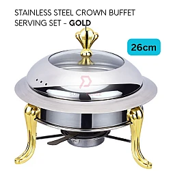 26cm Gold Color Stainless Steel Crown Buffet Set Round Chafing Dish Chafer Serving Tray Catering Dome