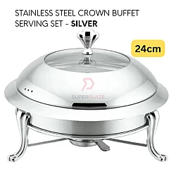 24cm Silver Color Stainless Steel Crown Buffet Set Round Chafing Dish Chafer Serving Tray Catering Dome