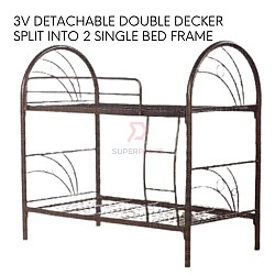 3V VE901A Heavy Duty Detachable Double Decker Bunk Bed Bedroom Hostel Hotel Strong Bed Frame