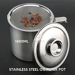1400ml Stainless Steel Oil Filter Pot Strainer Storage Mug Leakproof Dripping Pot