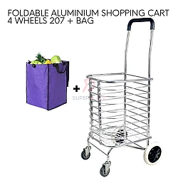4 Wheels Plus Bag 207 Foldable Aluminium Shopping Cart Carbon Steel Market Trolley Travel Cart
