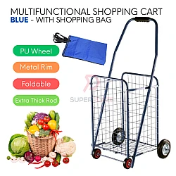 Blue Color With Shopping Bag Multifunctional Epoxy Metal Market Shopping Cart Trolley