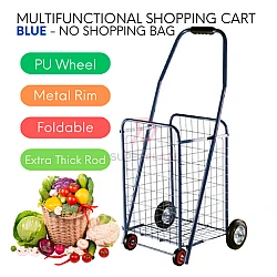 Blue Color No Shopping Bag Multifunctional Epoxy Metal Market Shopping Cart Trolley