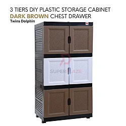 Dark Brown Color 3 Tiers DIY Storage Cabinet Plastic Chest Drawer