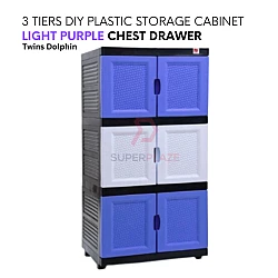 Light Purple Color 3 Tiers DIY Storage Cabinet Plastic Chest Drawer