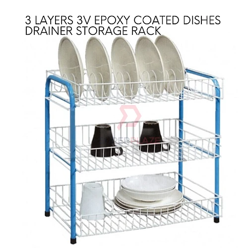 3 Layers 3V Epoxy Coated Dishes Drainer Kitchen Storage Pantry Rack