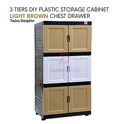 Light Brown Color 3 Tiers DIY Storage Cabinet Plastic Chest Drawer
