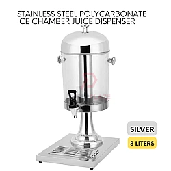 Silver Color 8 Liters Single Stainless Steel Polycarbonate Ice Chamber Juice Beverage Dispenser