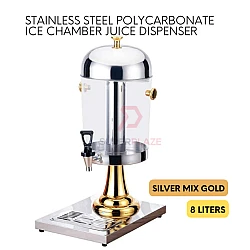 Silver Mix Gold Color 8 Liters Single Stainless Steel Polycarbonate Ice Chamber Juice Beverage Dispenser