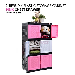 Pink Color 3 Tiers DIY Storage Cabinet Plastic Chest Drawer