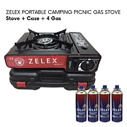 Stove Plus Case Plus 4 Gas Zelex Portable Gas Stove Camping Picnic Steamboat BBQ Stove